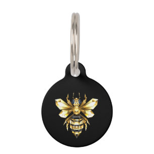 Faux Gold Foil Logo Bee Polygonal on Black Pet Tag