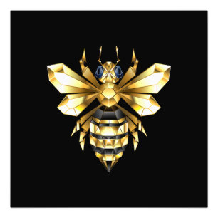 Faux Gold Foil Logo Bee Polygonal on Black Photo Print