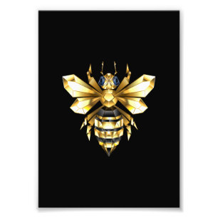 Faux Gold Foil Logo Bee Polygonal on Black Photo Print