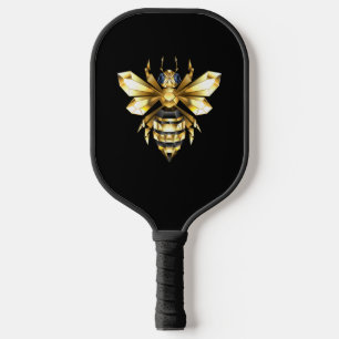 Faux Gold Foil Logo Bee Polygonal on Black Pickleball Paddle