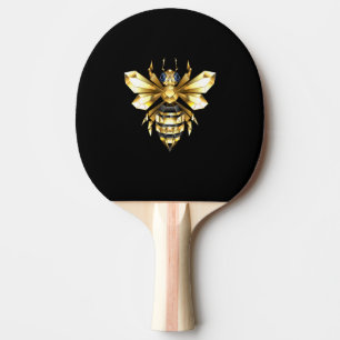 Faux Gold Foil Logo Bee Polygonal on Black Ping Pong Paddle