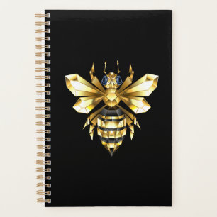 Faux Gold Foil Logo Bee Polygonal on Black Planner