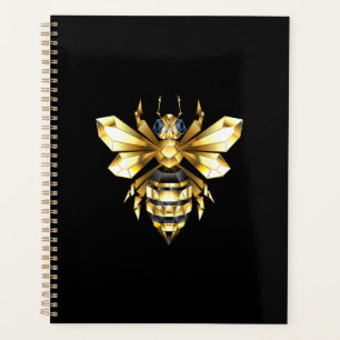 Faux Gold Foil Logo Bee Polygonal on Black Planner