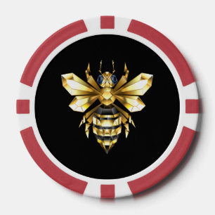 Faux Gold Foil Logo Bee Polygonal on Black Poker Chips