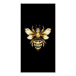 Faux Gold Foil Logo Bee Polygonal on Black Poster