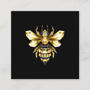 Faux Gold Foil Logo Bee Polygonal on Black Referral Card