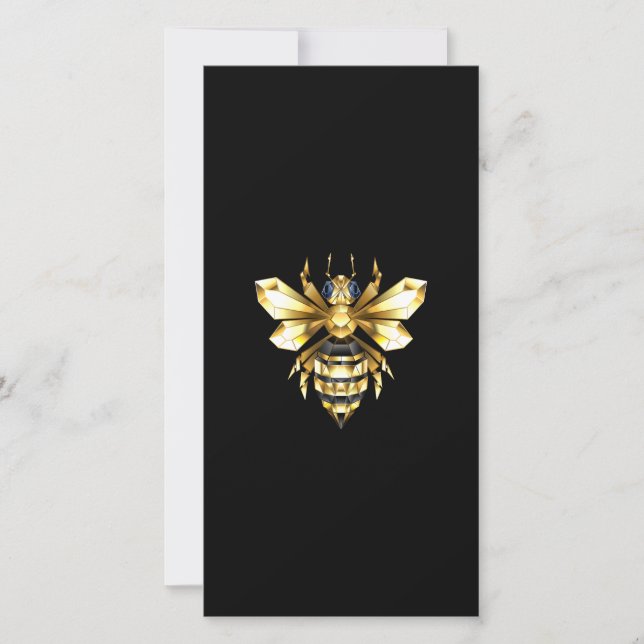 Faux Gold Foil Logo Bee Polygonal on Black Save The Date (Front)