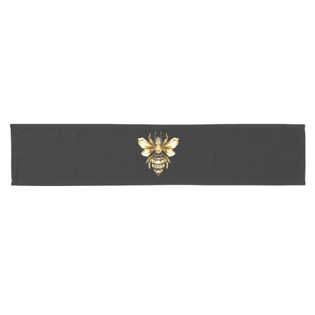 Faux Gold Foil Logo Bee Polygonal on Black Short Table Runner (Horizontal)
