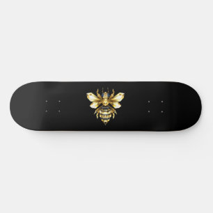 Faux Gold Foil Logo Bee Polygonal on Black Skateboard
