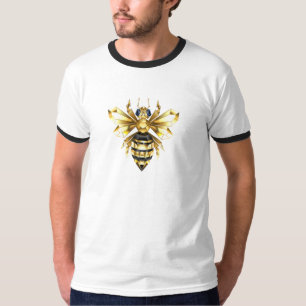 Faux Gold Foil Logo Bee Polygonal on Black T-Shirt
