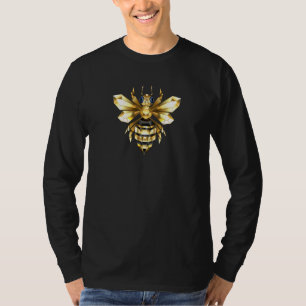 Faux Gold Foil Logo Bee Polygonal on Black T-Shirt