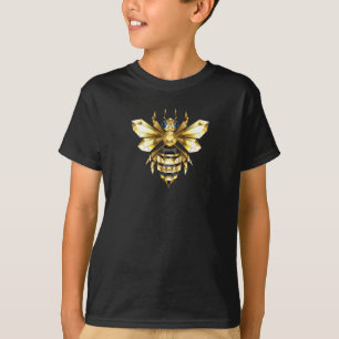 Faux Gold Foil Logo Bee Polygonal on Black T-Shirt