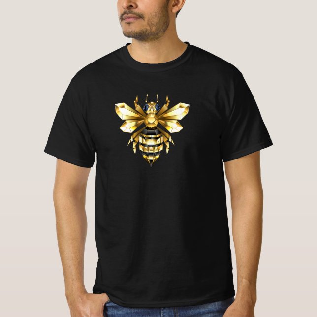 Faux Gold Foil Logo Bee Polygonal on Black T-Shirt (Front)