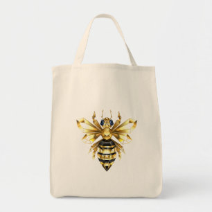 Faux Gold Foil Logo Bee Polygonal on Black Tote Bag