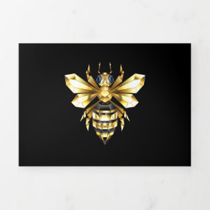 Faux Gold Foil Logo Bee Polygonal on Black Tri-Fold Holiday Card