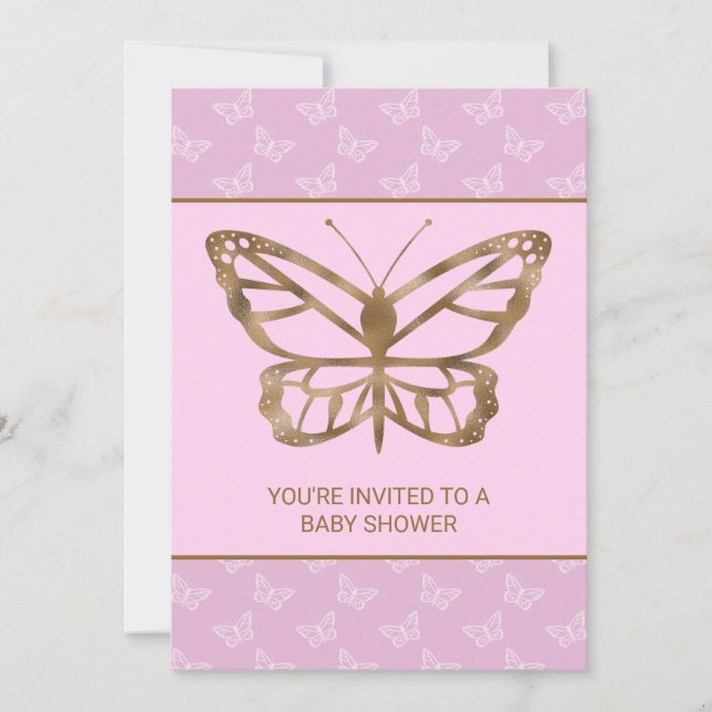Faux Gold Foil Look Butterfly - Purple Baby Shower Invitation (Front)