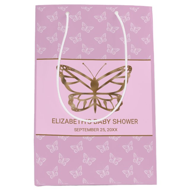 Faux Gold Foil Look Butterfly - Purple Baby Shower Medium Gift Bag (Front)