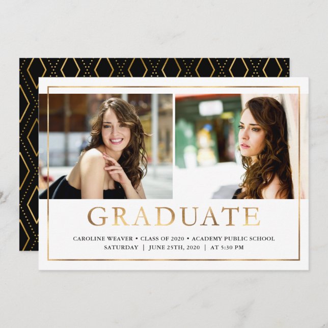 Faux Gold Foil Look Photo Graduation Open House Announcement (Front/Back)