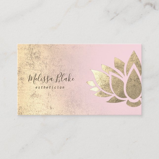faux gold foil lotus flower logo  business card (Front)