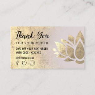 faux gold foil lotus logo thank you business card
