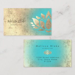 faux gold foil lotus on turquoise gradient business card