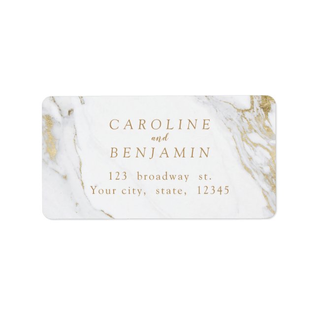 Faux gold foil marble luxury modern address label (Front)