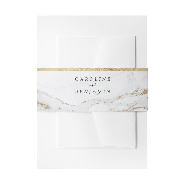 Faux gold foil marble luxury modern wedding invitation belly band (Front Example)