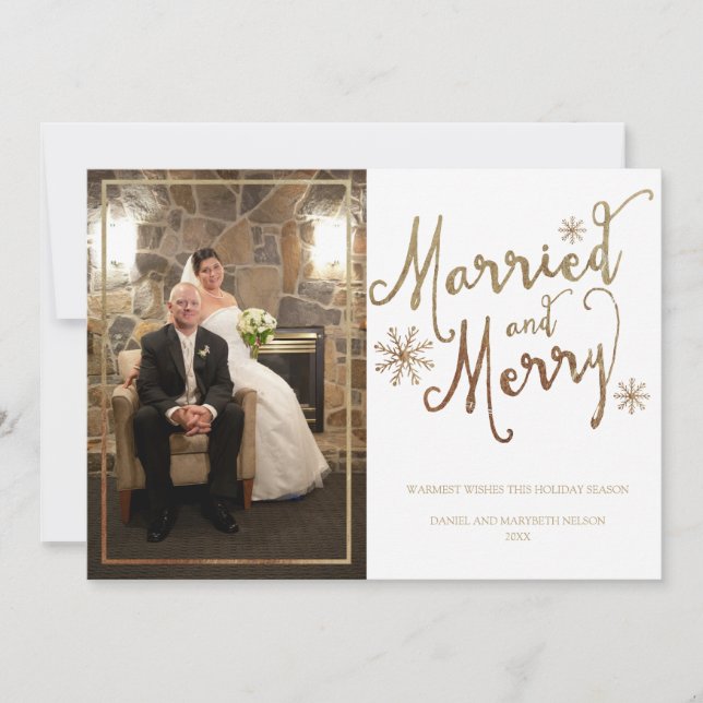 Faux Gold Foil MARRIED AND MERRY | 2015 Holiday Card (Front)
