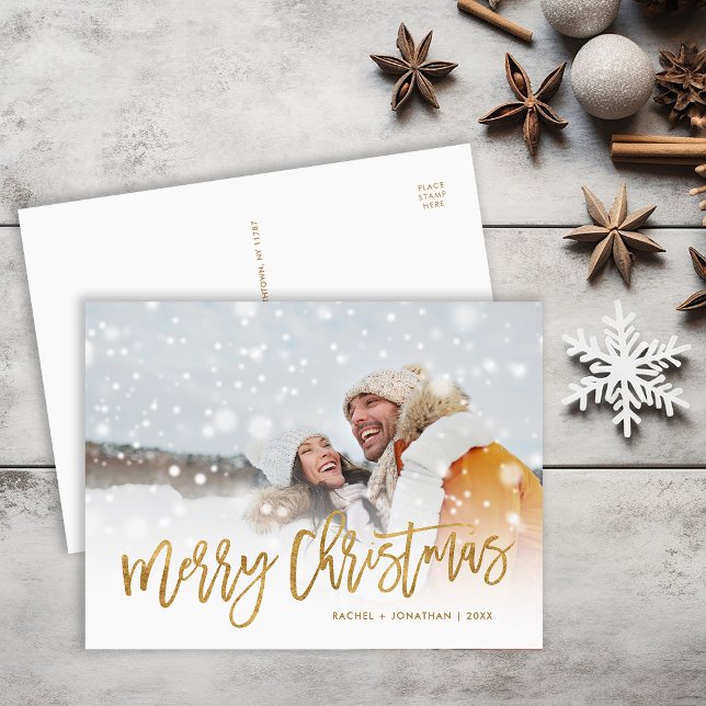 Faux Gold Foil Merry Christmas Photo Overlay Holiday Postcard (Creator Uploaded)