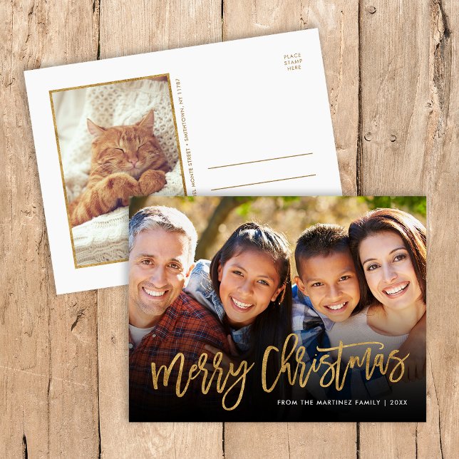 Faux Gold Foil Merry Christmas Photo Overlay Holiday Postcard (Creator Uploaded)