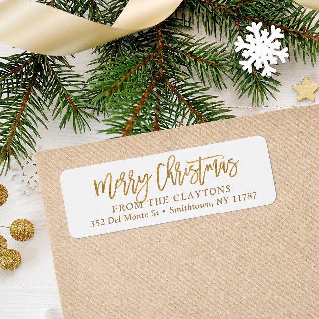 Faux Gold Foil Merry Christmas Return Address (Creator Uploaded)
