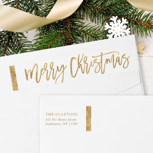 Faux Gold Foil Merry Christmas Return Address Wrap Around Label