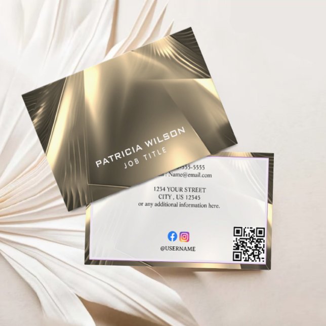 Faux Gold Foil Minimal QR Code & Social Media Business Card (Faux Gold Foil Minimal QR Code Business Card)