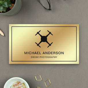Faux Gold Foil Modern Drone Photography Business Card