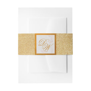 Faux Gold Foil Monogram Marble Glitter Elegant Invitation Belly Band