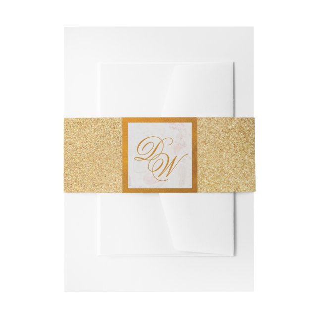 Faux Gold Foil Monogram Marble Glitter Elegant Invitation Belly Band (Front Example)