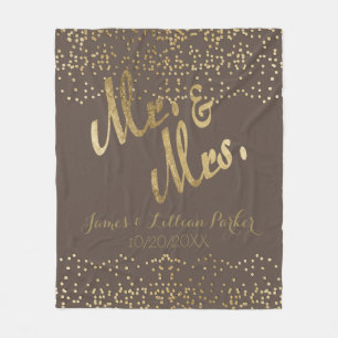 Faux Gold Foil "Mr. & Mrs." Monogram Wedding Fleece Blanket