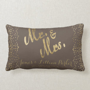 Faux Gold Foil "Mr. & Mrs." Monogram Wedding Lumbar Cushion