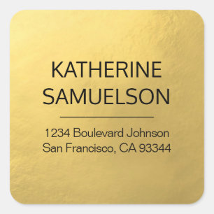 Faux GOLD FOIL Name & Return Address Square Sticker