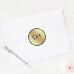 Faux Gold Foil Navy Blue Monogram Envelope Seal