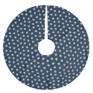 Faux Gold Foil & Navy Blue Stars Pattern  Brushed Polyester Tree Skirt
