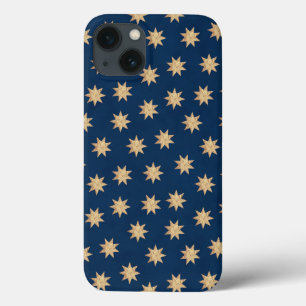 Faux Gold Foil & Navy Blue Stars Pattern  iPhone 13 Case