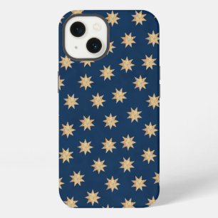Faux Gold Foil & Navy Blue Stars Pattern iPhone 13 Case