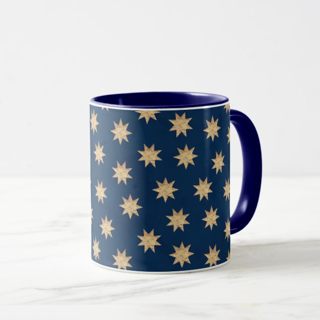 Faux Gold Foil & Navy Blue Stars Pattern Mug (Front Right)