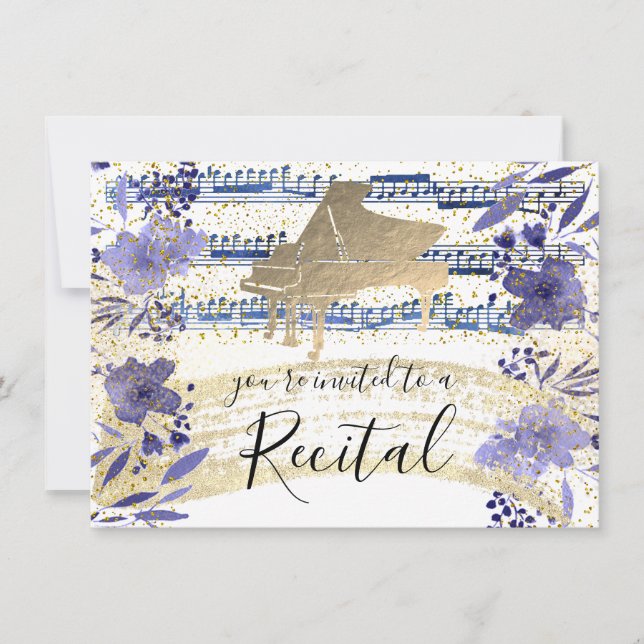 FAUX gold foil on indigo blue watercolor flowers Invitation (Front)