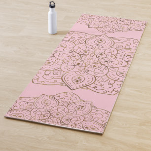 Faux Gold Foil On Light Pink Decorative Mandala Yoga Mat