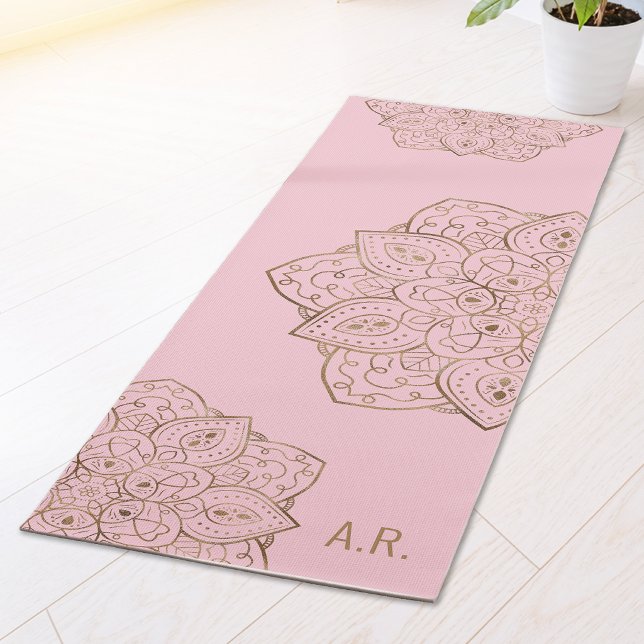 Faux Gold Foil On Light Pink Mandala With Initials Yoga Mat (Creator Uploaded)