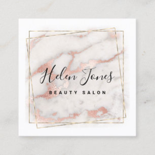 FAUX gold foil on rose gold marble design Square Business Card