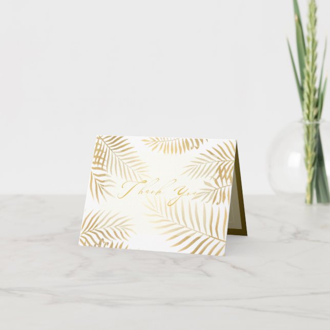 Faux Gold Foil Palm Leaves Tropical Wedding  Thank You Card (Front)