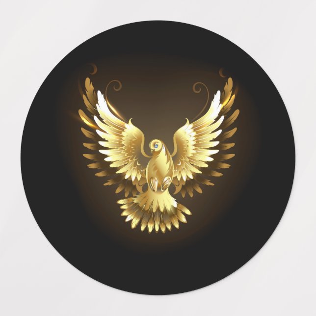 Faux Gold Foil Peace Dove on Black (Design 1)